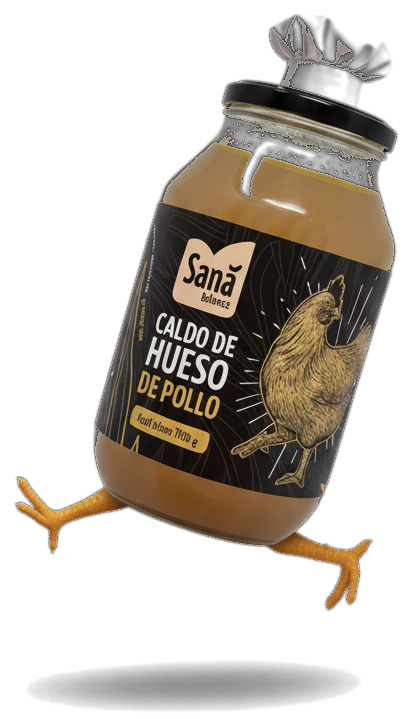 Caricatura de gallina de Sana Balance - Caldo de hueso de pollo de libre pastoreo