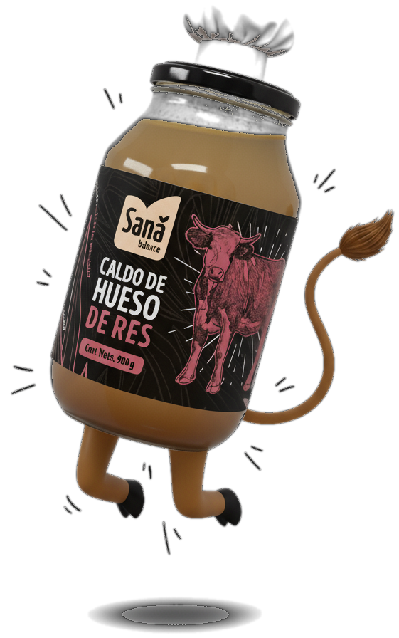 Caricatura de vaca de Sana Balance - Caldo de hueso de res premium